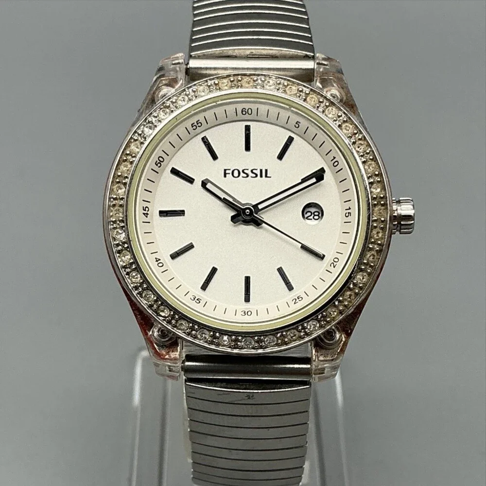 Fossil Stella Womens Watch 31mm l Stainless Expansion Crystals New Battery